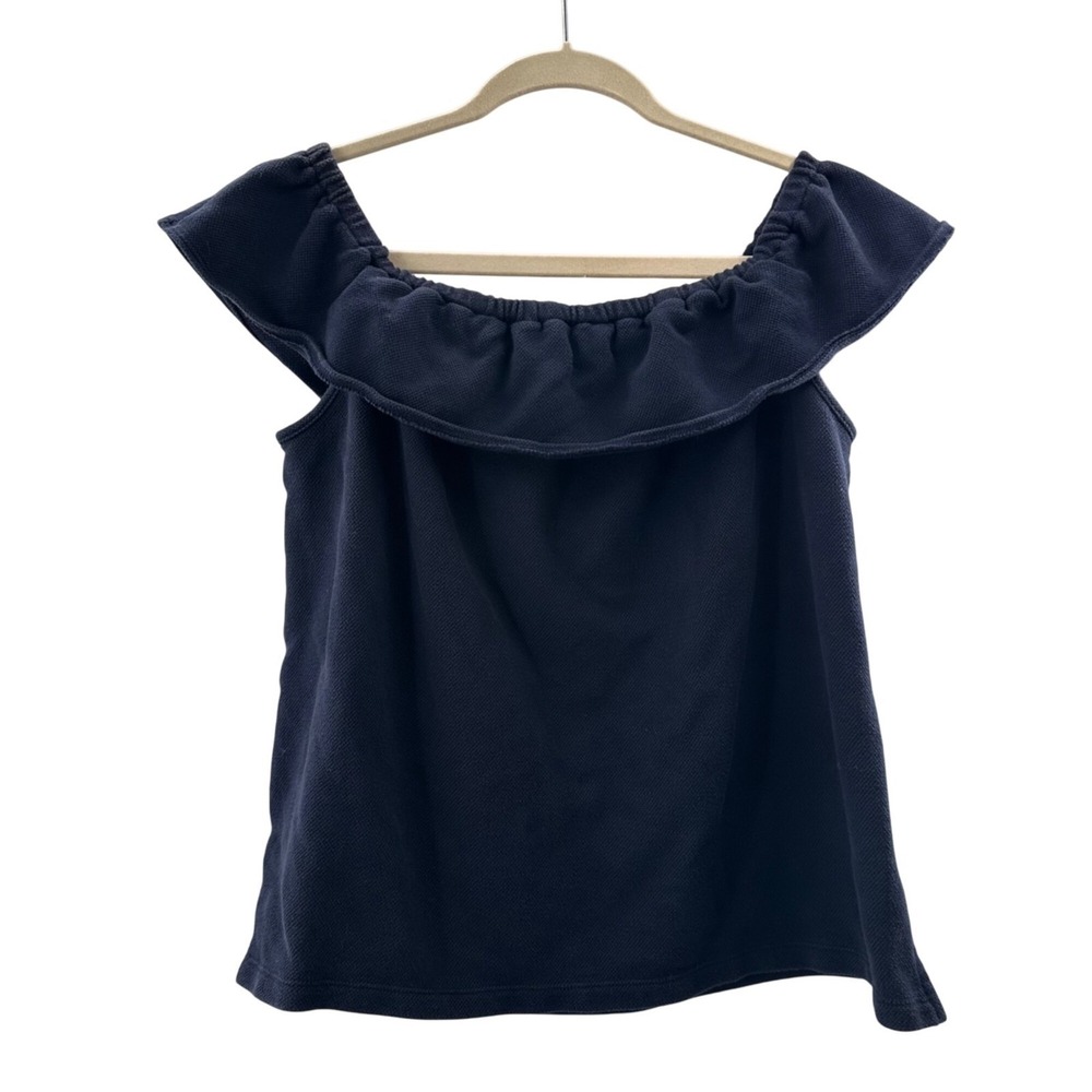 Loft Ruffled Navy Off-Shoulder Tank Top Outlet Womens Large Cotton Blend Coastal